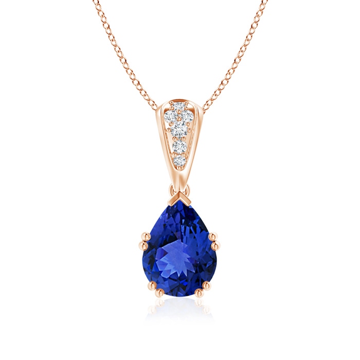 9x7mm AAA Vintage Style Pear Tanzanite Drop Pendant with Diamonds in Rose Gold 