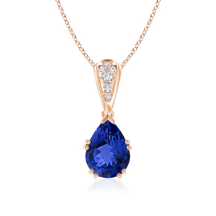 9x7mm AAA Vintage Style Pear Tanzanite Drop Pendant with Diamonds in Rose Gold