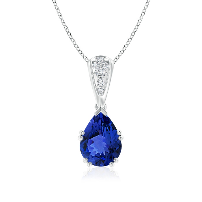 9x7mm AAA Vintage Style Pear Tanzanite Drop Pendant with Diamonds in White Gold 