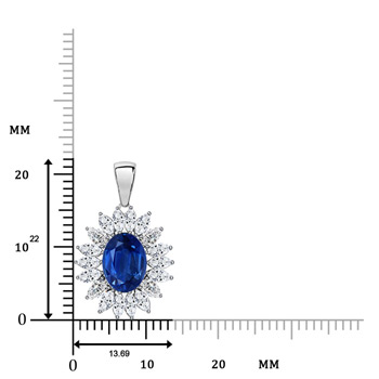 8x6mm AAA Oval Sapphire Halo Pendant with Diamond Clustre in White Gold Product Image