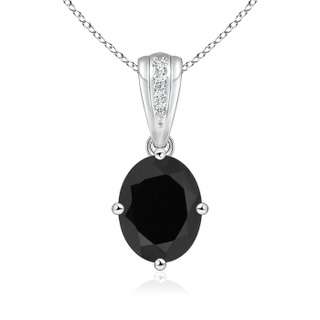 9x7mm AAA Oval Black Onyx Solitaire Pendant with Diamonds in 10K White Gold