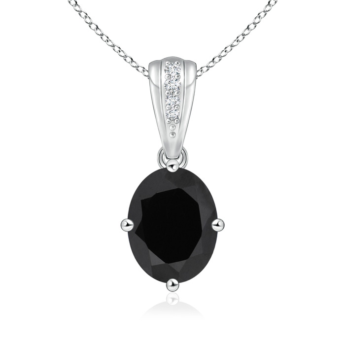 9x7mm AAA Oval Black Onyx Solitaire Pendant with Diamonds in White Gold 