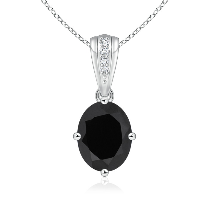 9x7mm AAA Oval Black Onyx Solitaire Pendant with Diamonds in White Gold