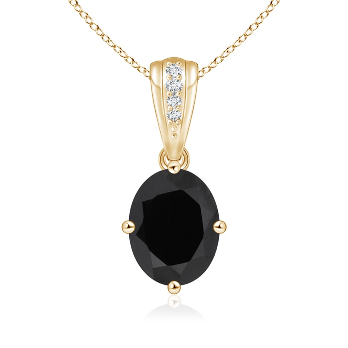 9x7mm AAA Oval Black Onyx Solitaire Pendant with Diamonds in Yellow Gold