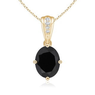 9x7mm AAA Oval Black Onyx Solitaire Pendant with Diamonds in Yellow Gold