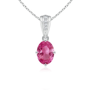 7x5mm AAAA Oval Pink Sapphire Solitaire Pendant with Diamonds in White Gold