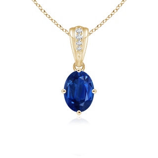 7x5mm AAA Oval Blue Sapphire Solitaire Pendant with Diamonds in Yellow Gold