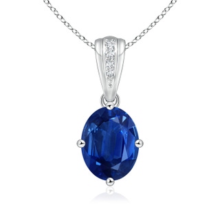 9x7mm AAA Oval Blue Sapphire Solitaire Pendant with Diamonds in White Gold
