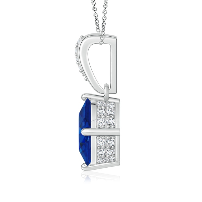 9x7mm AAA Oval Blue Sapphire Solitaire Pendant with Diamonds in White Gold Product Image
