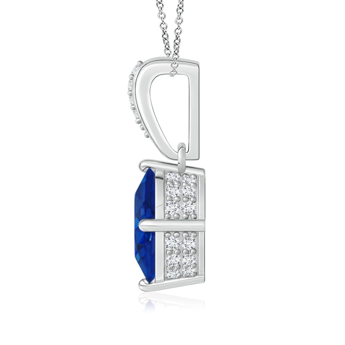 9x7mm AAA Oval Blue Sapphire Solitaire Pendant with Diamonds in White Gold product image