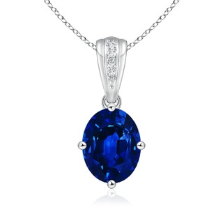 9x7mm AAAA Oval Blue Sapphire Solitaire Pendant with Diamonds in P950 Platinum