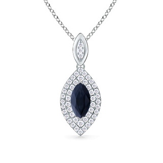 10x5mm A Marquise Sapphire Pendant with Diamond Double Halo in 9K White Gold