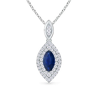 10x5mm AA Marquise Sapphire Pendant with Diamond Double Halo in 9K White Gold