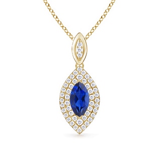 10x5mm AAA Marquise Sapphire Pendant with Diamond Double Halo in Yellow Gold