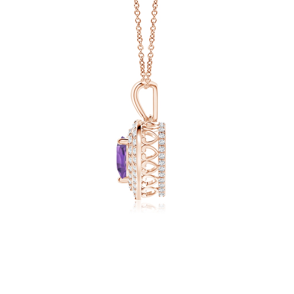 5mm A Amethyst Heart Pendant with Diamond Double Halo in 10K Rose Gold Side-1