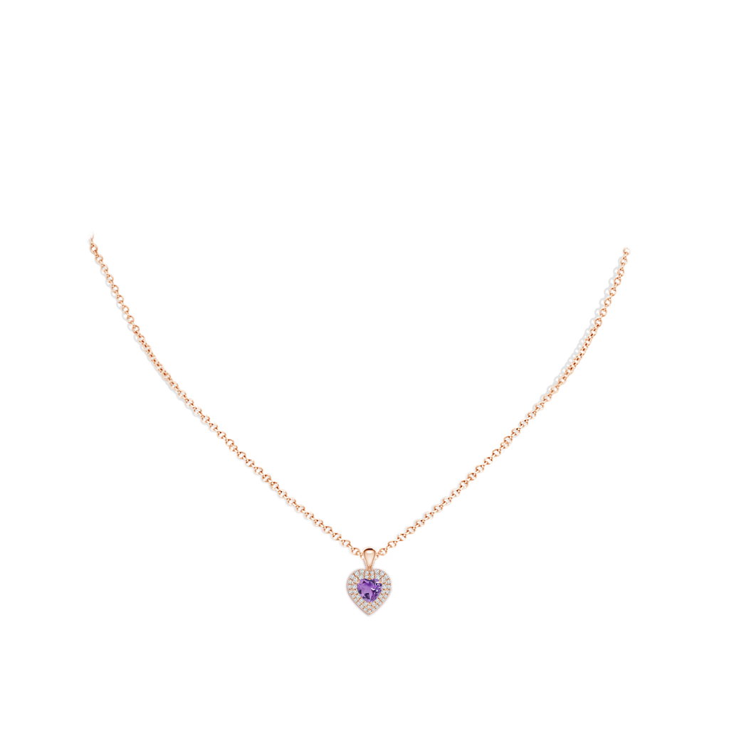 5mm A Amethyst Heart Pendant with Diamond Double Halo in 10K Rose Gold Body-Neck
