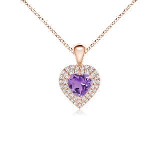5mm A Amethyst Heart Pendant with Diamond Double Halo in Rose Gold