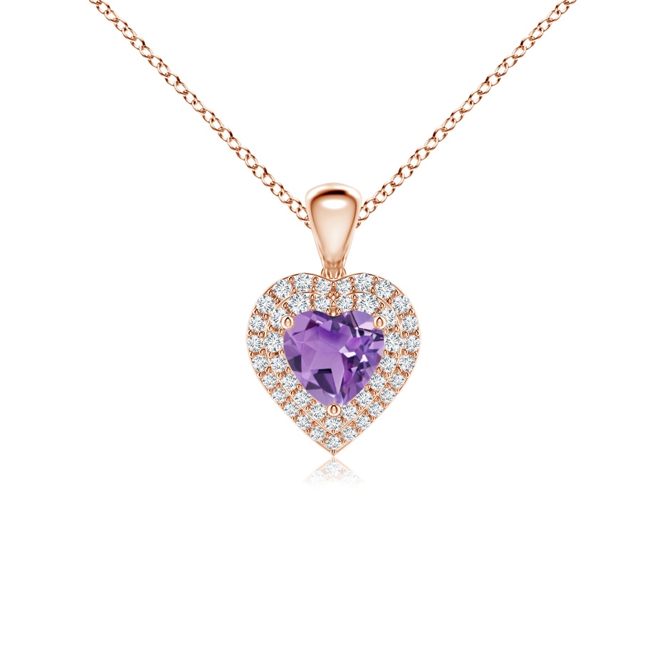 5mm A Amethyst Heart Pendant with Diamond Double Halo in Rose Gold 