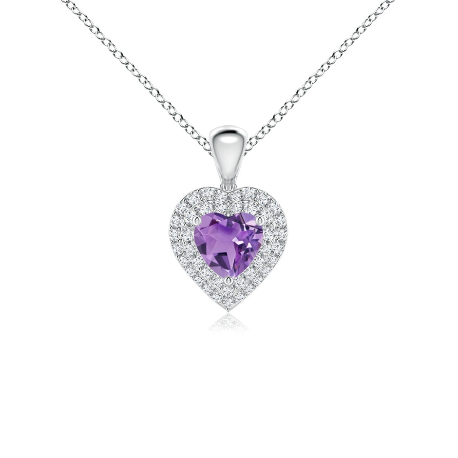 5mm A Amethyst Heart Pendant with Diamond Double Halo in White Gold 