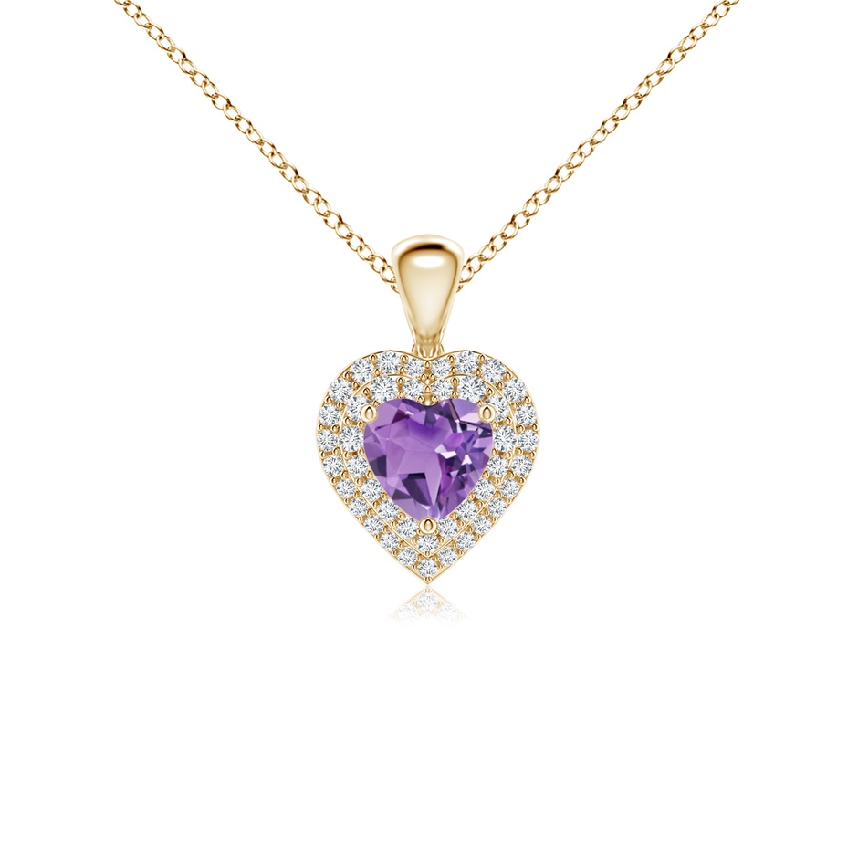 5mm A Amethyst Heart Pendant with Diamond Double Halo in Yellow Gold 