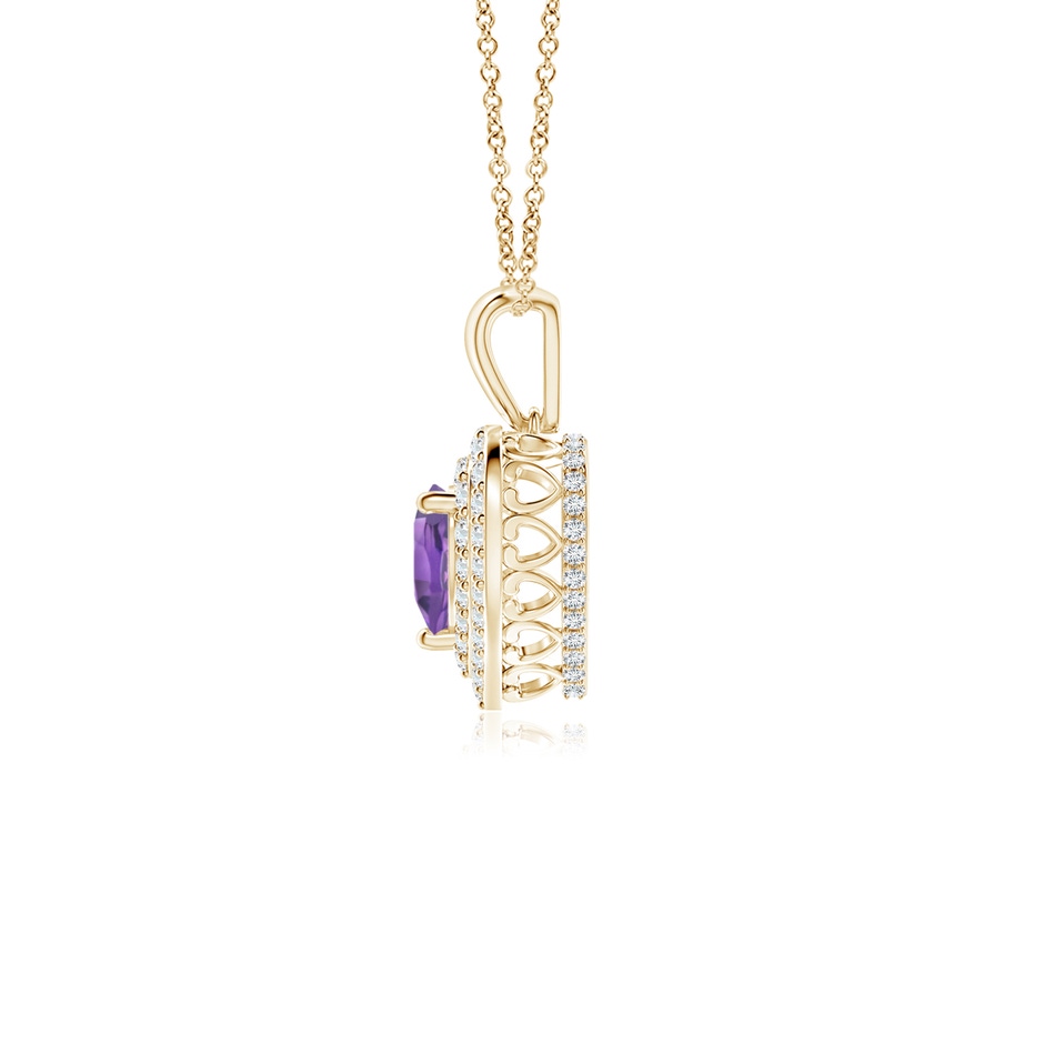 5mm A Amethyst Heart Pendant with Diamond Double Halo in Yellow Gold side-1