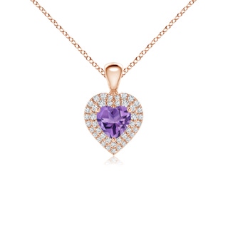 5mm AA Amethyst Heart Pendant with Diamond Double Halo in Rose Gold