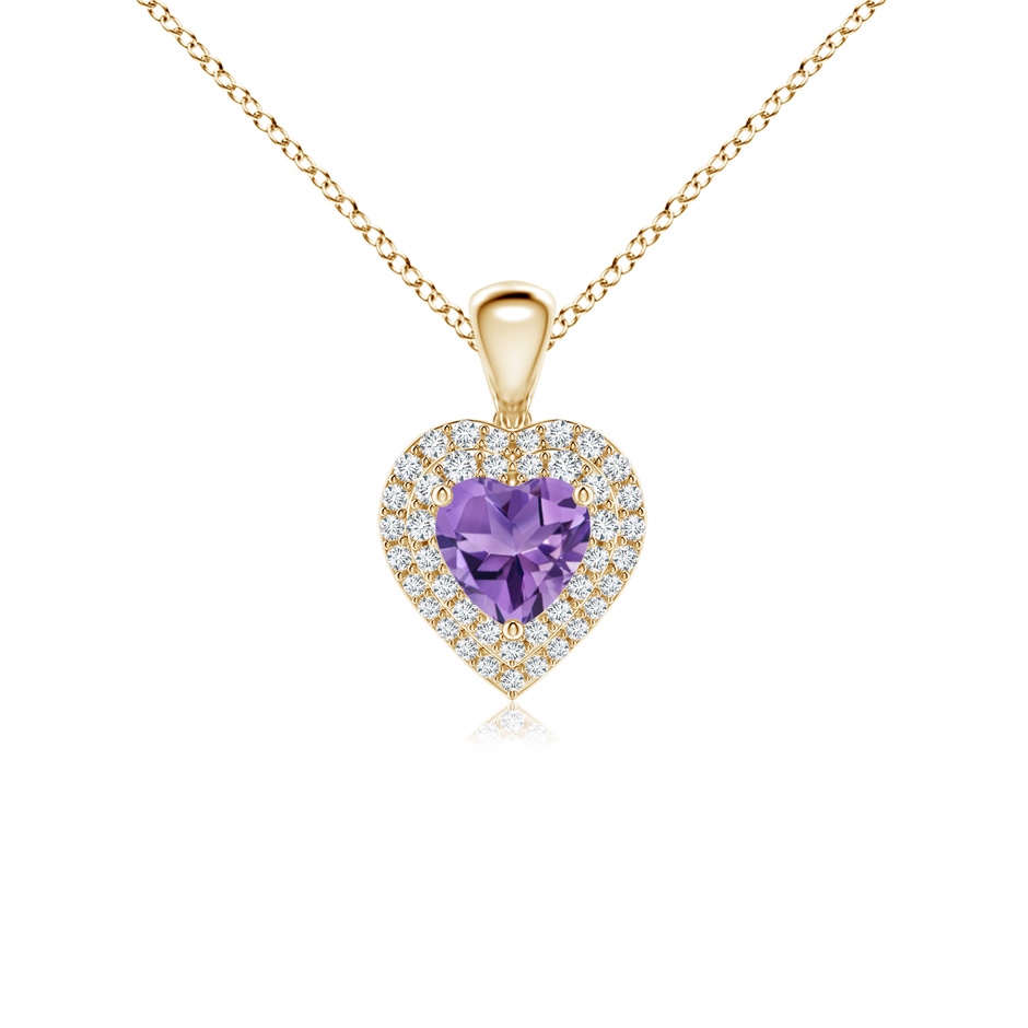 5mm AA Amethyst Heart Pendant with Diamond Double Halo in Yellow Gold 