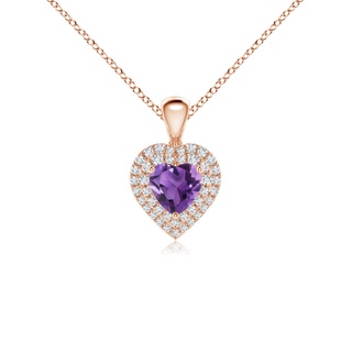 5mm AAA Amethyst Heart Pendant with Diamond Double Halo in 10K Rose Gold