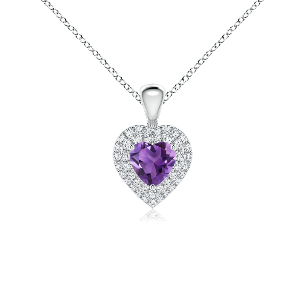 5mm AAA Amethyst Heart Pendant with Diamond Double Halo in White Gold