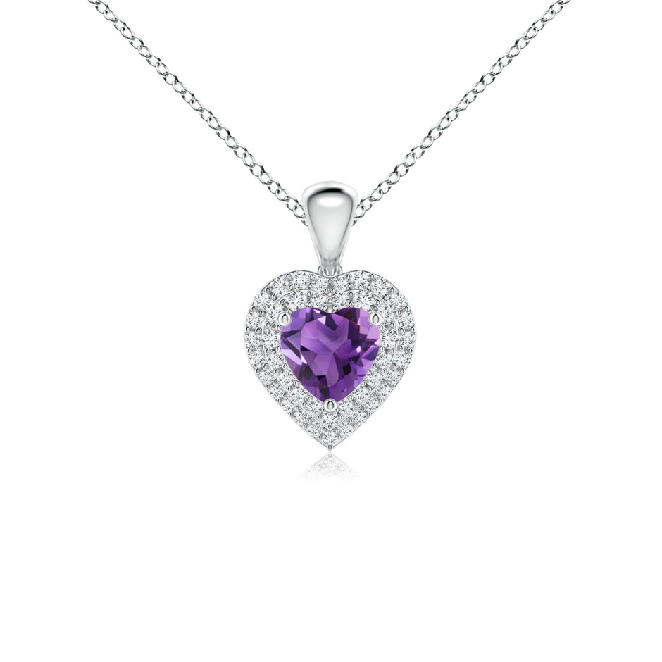 5mm AAA Amethyst Heart Pendant with Diamond Double Halo in White Gold 