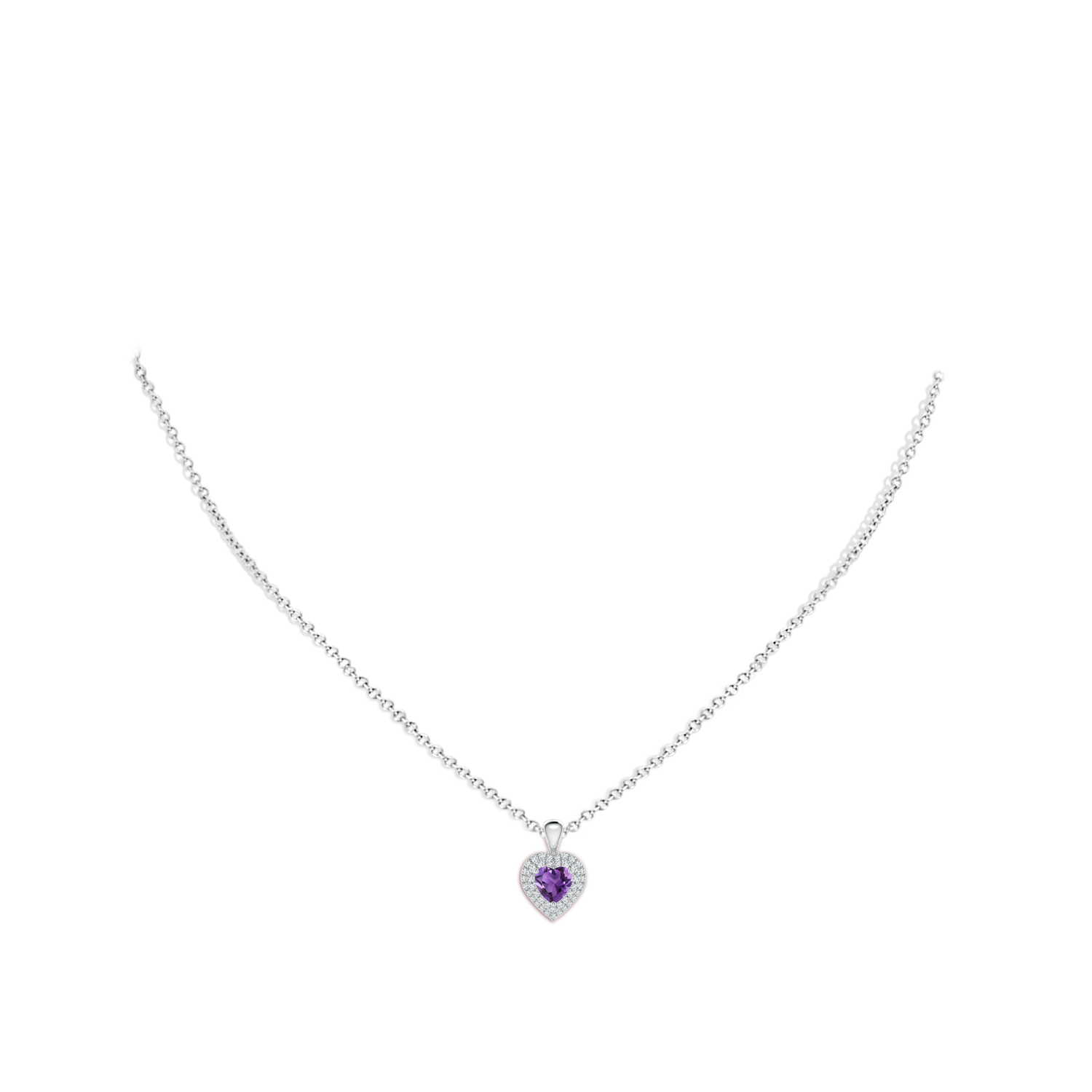 5mm AAA Amethyst Heart Pendant with Diamond Double Halo in White Gold - body_neck