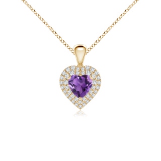 5mm AAA Amethyst Heart Pendant with Diamond Double Halo in Yellow Gold