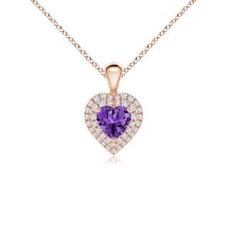 5mm AAAA Amethyst Heart Pendant with Diamond Double Halo in 10K Rose Gold