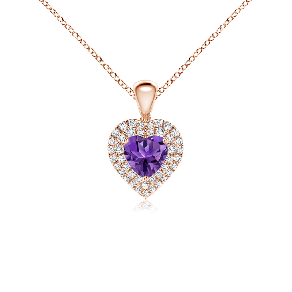 5mm AAAA Amethyst Heart Pendant with Diamond Double Halo in Rose Gold