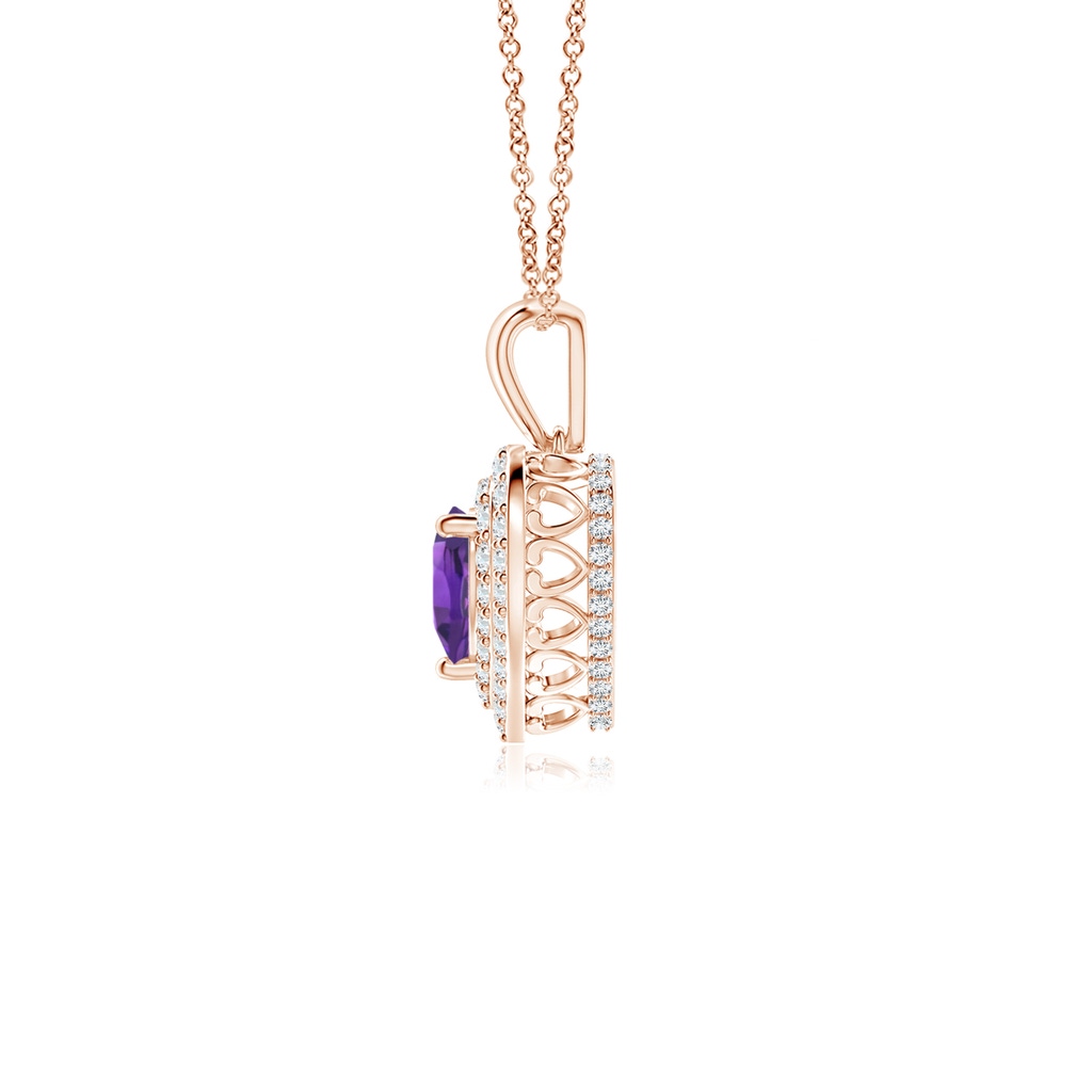 5mm AAAA Amethyst Heart Pendant with Diamond Double Halo in Rose Gold - side_1