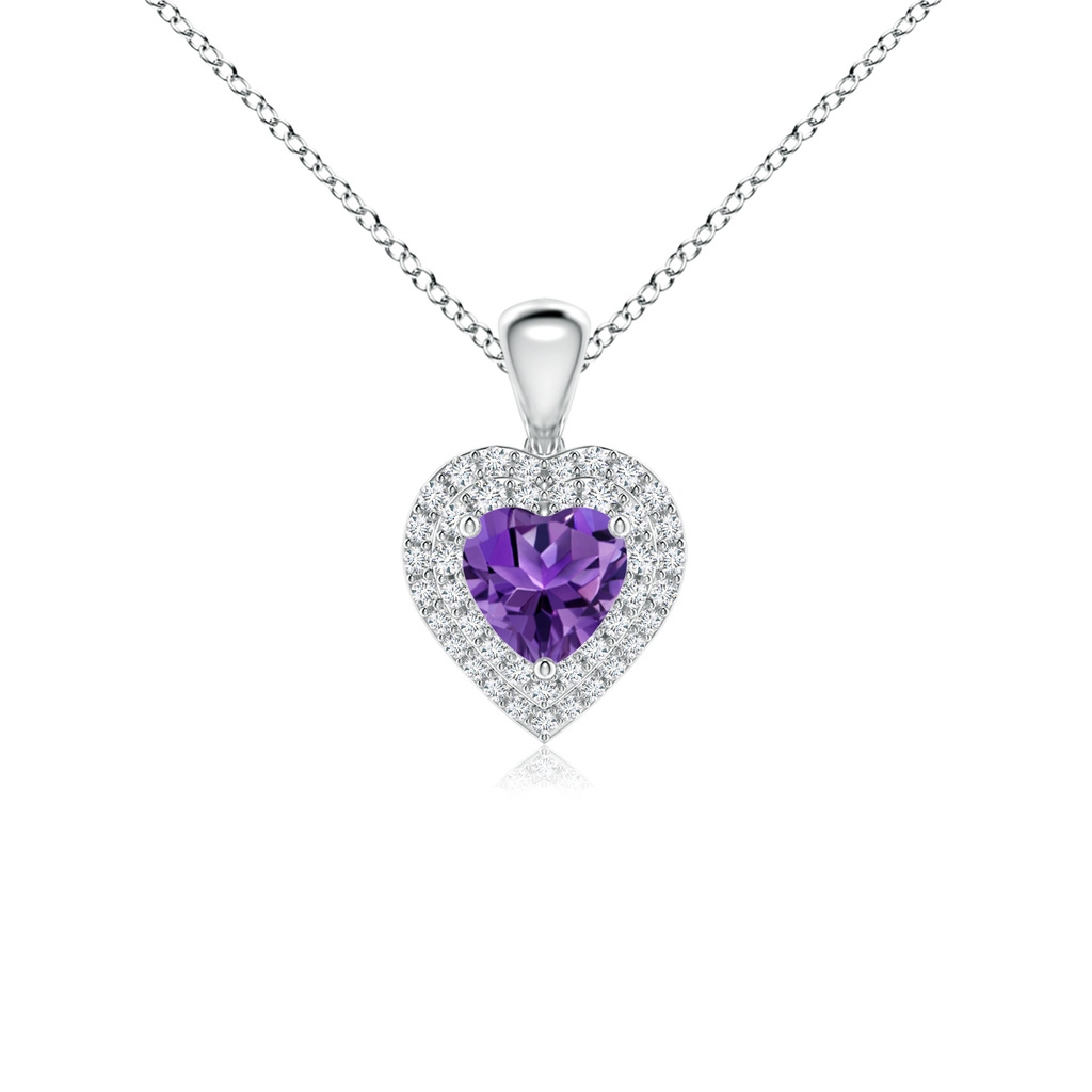 5mm AAAA Amethyst Heart Pendant with Diamond Double Halo in White Gold 