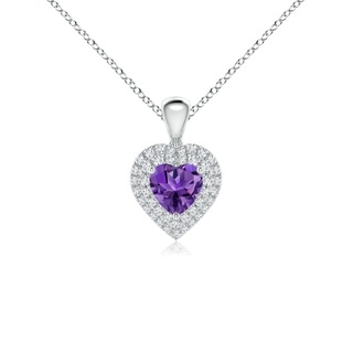 5mm AAAA Amethyst Heart Pendant with Diamond Double Halo in White Gold
