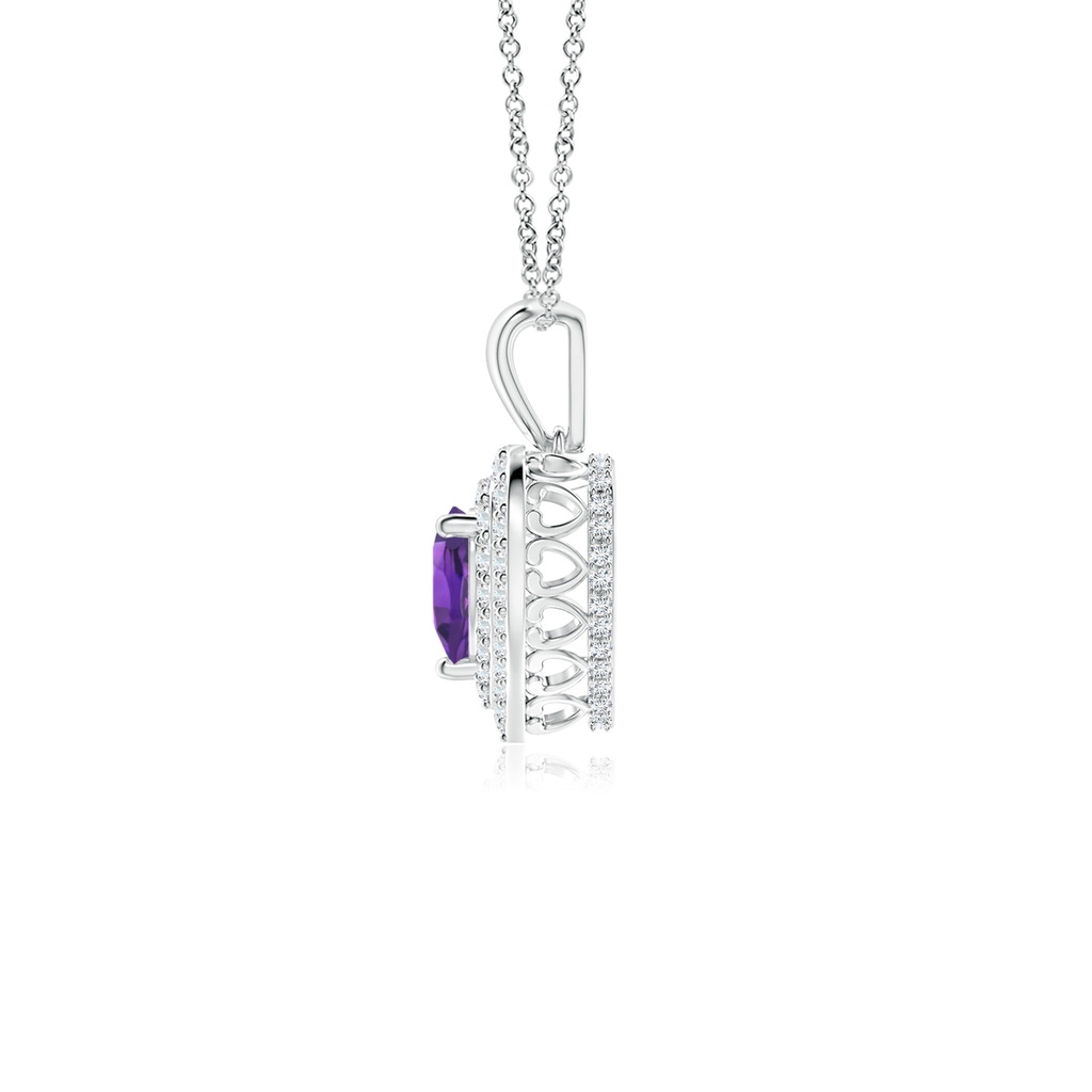 5mm AAAA Amethyst Heart Pendant with Diamond Double Halo in White Gold Side-1