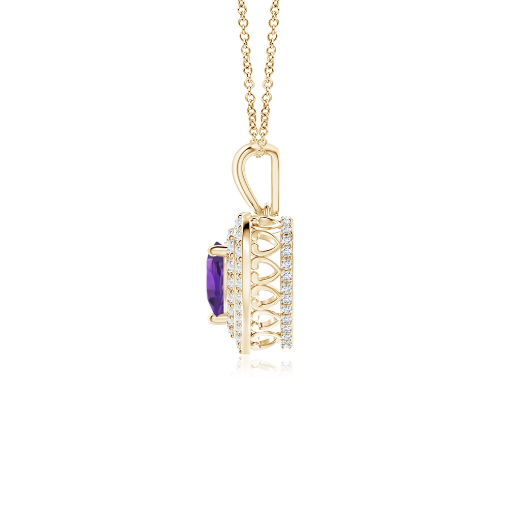 5mm AAAA Amethyst Heart Pendant with Diamond Double Halo in Yellow Gold - side_1