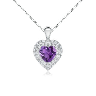 6mm AAA Amethyst Heart Pendant with Diamond Double Halo in White Gold