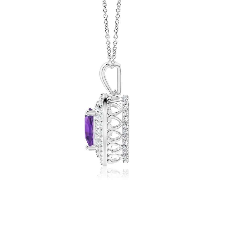 6mm AAA Amethyst Heart Pendant with Diamond Double Halo in White Gold side-1