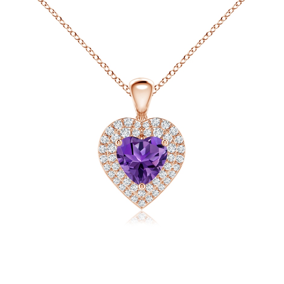 6mm AAAA Amethyst Heart Pendant with Diamond Double Halo in Rose Gold 