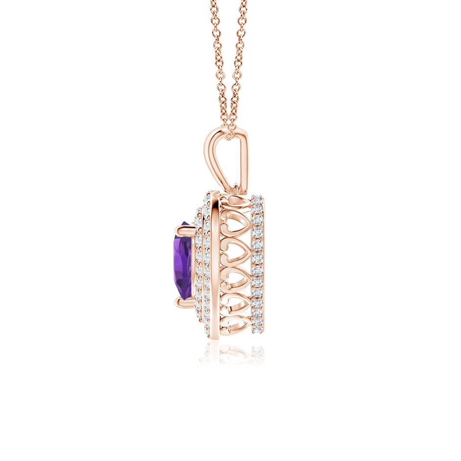 6mm AAAA Amethyst Heart Pendant with Diamond Double Halo in Rose Gold side-1