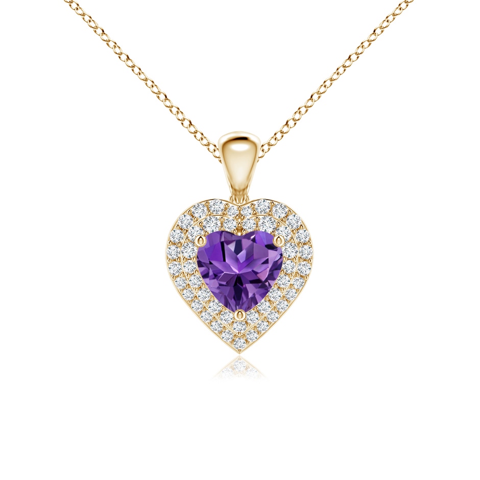 6mm AAAA Amethyst Heart Pendant with Diamond Double Halo in Yellow Gold 