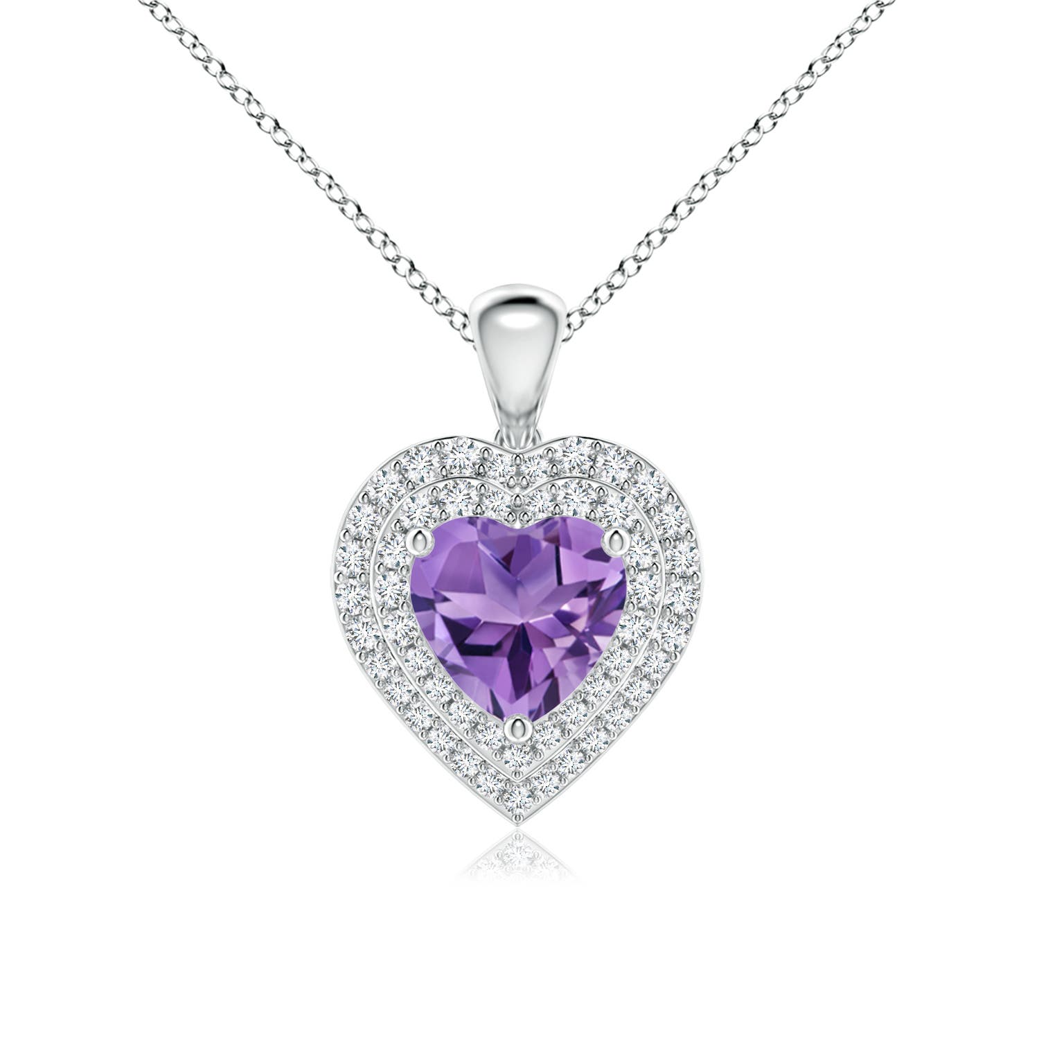 7mm AA Amethyst Heart Pendant with Diamond Double Halo in P950 Platinum