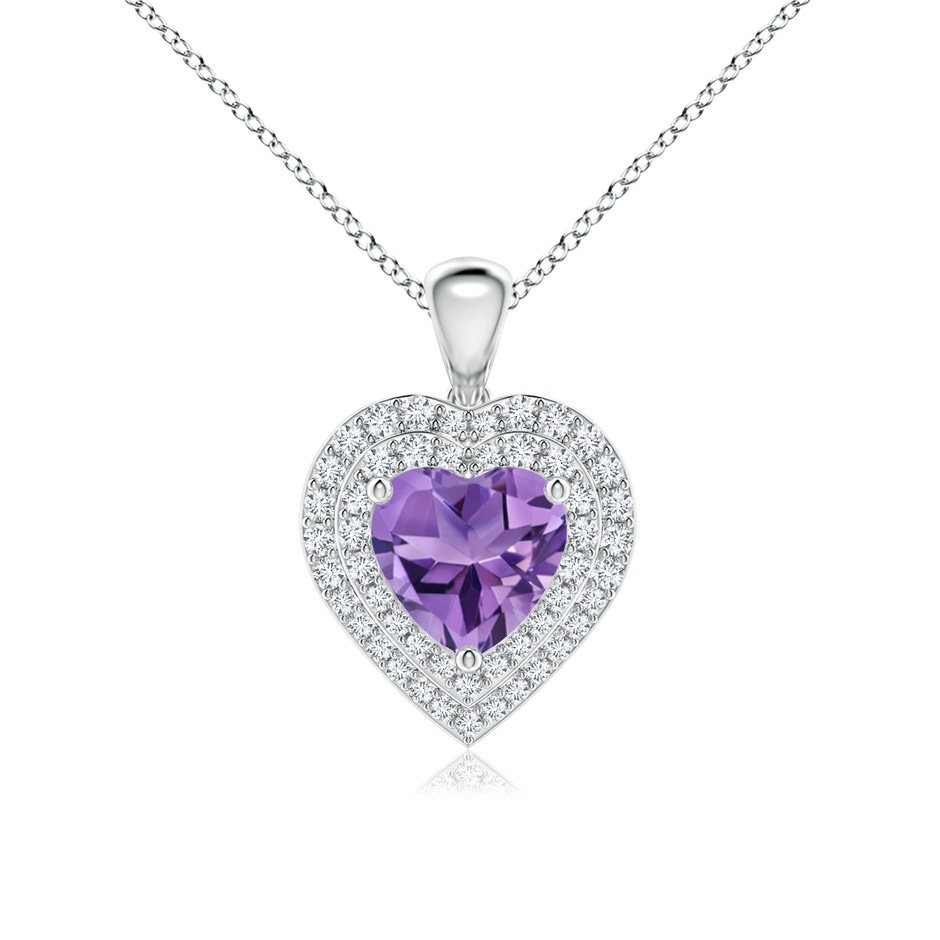 7mm AA Amethyst Heart Pendant with Diamond Double Halo in White Gold 