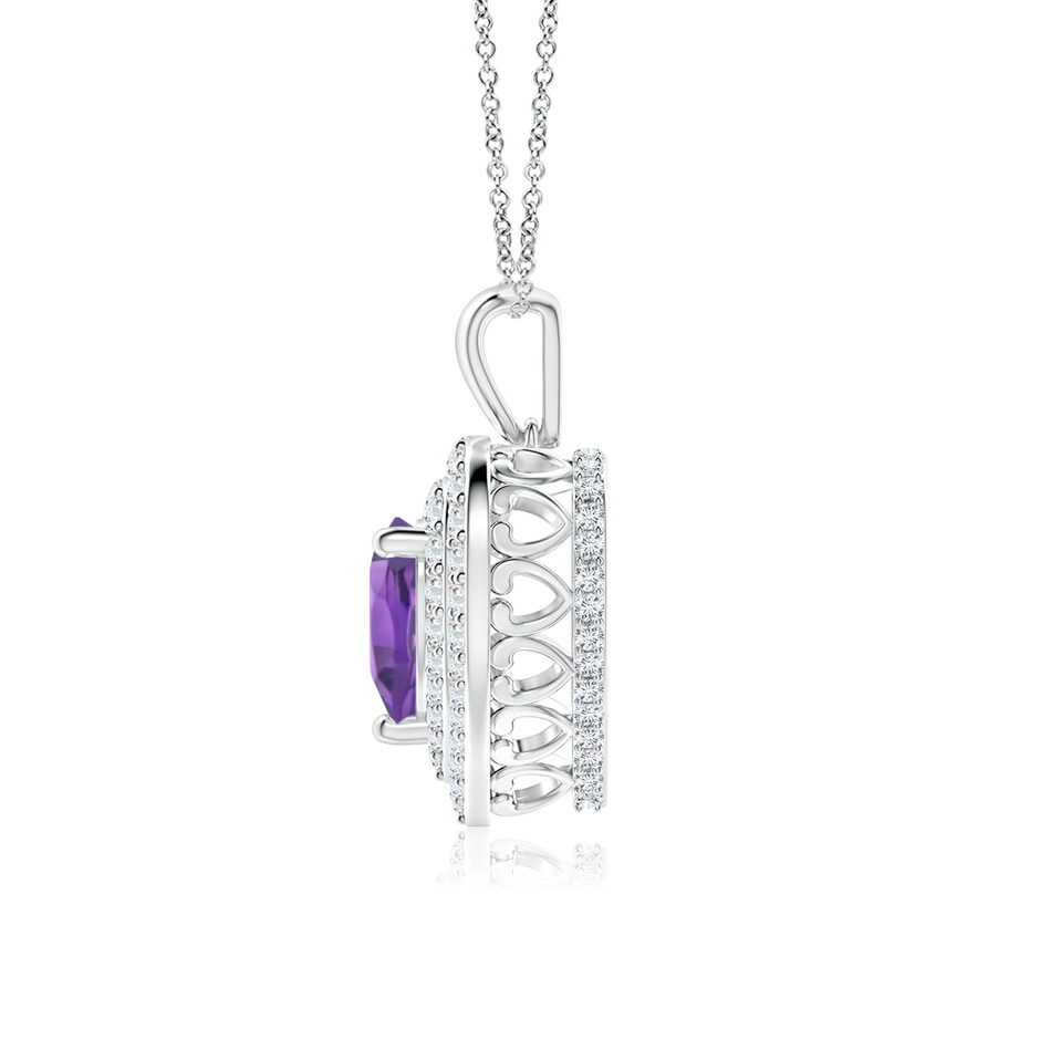 7mm AA Amethyst Heart Pendant with Diamond Double Halo in White Gold side-1