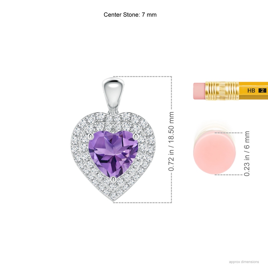 7mm AA Amethyst Heart Pendant with Diamond Double Halo in White Gold ruler