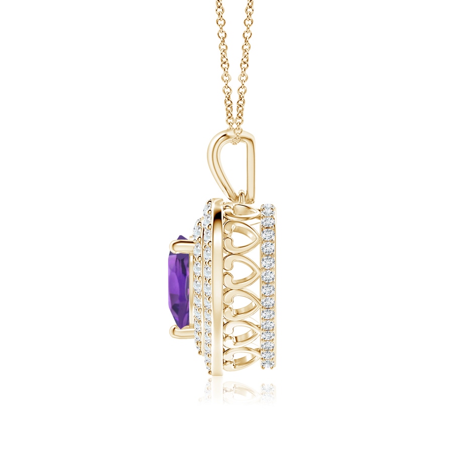 7mm AAA Amethyst Heart Pendant with Diamond Double Halo in Yellow Gold side-1