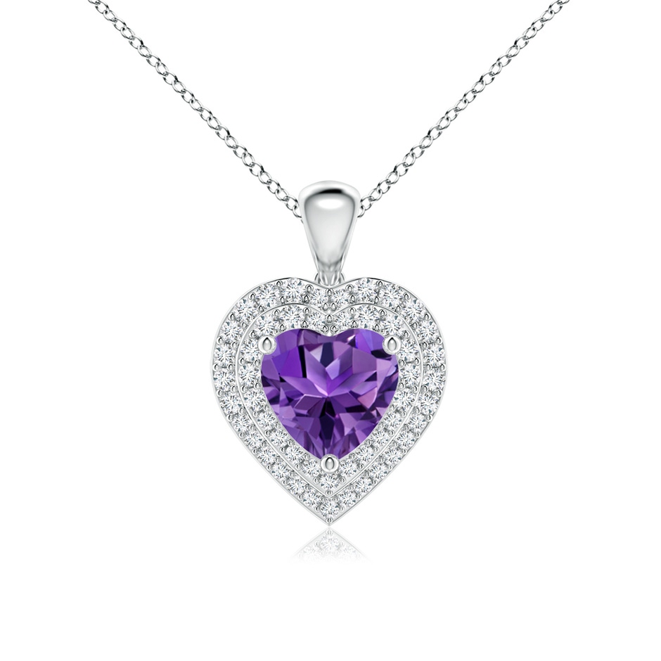 7mm AAAA Amethyst Heart Pendant with Diamond Double Halo in P950 Platinum 